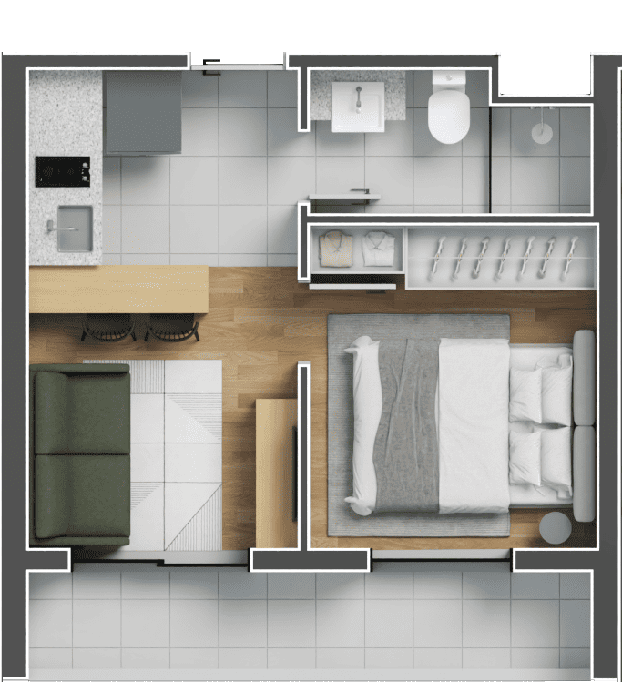 Planta humanizada de 1 quarto