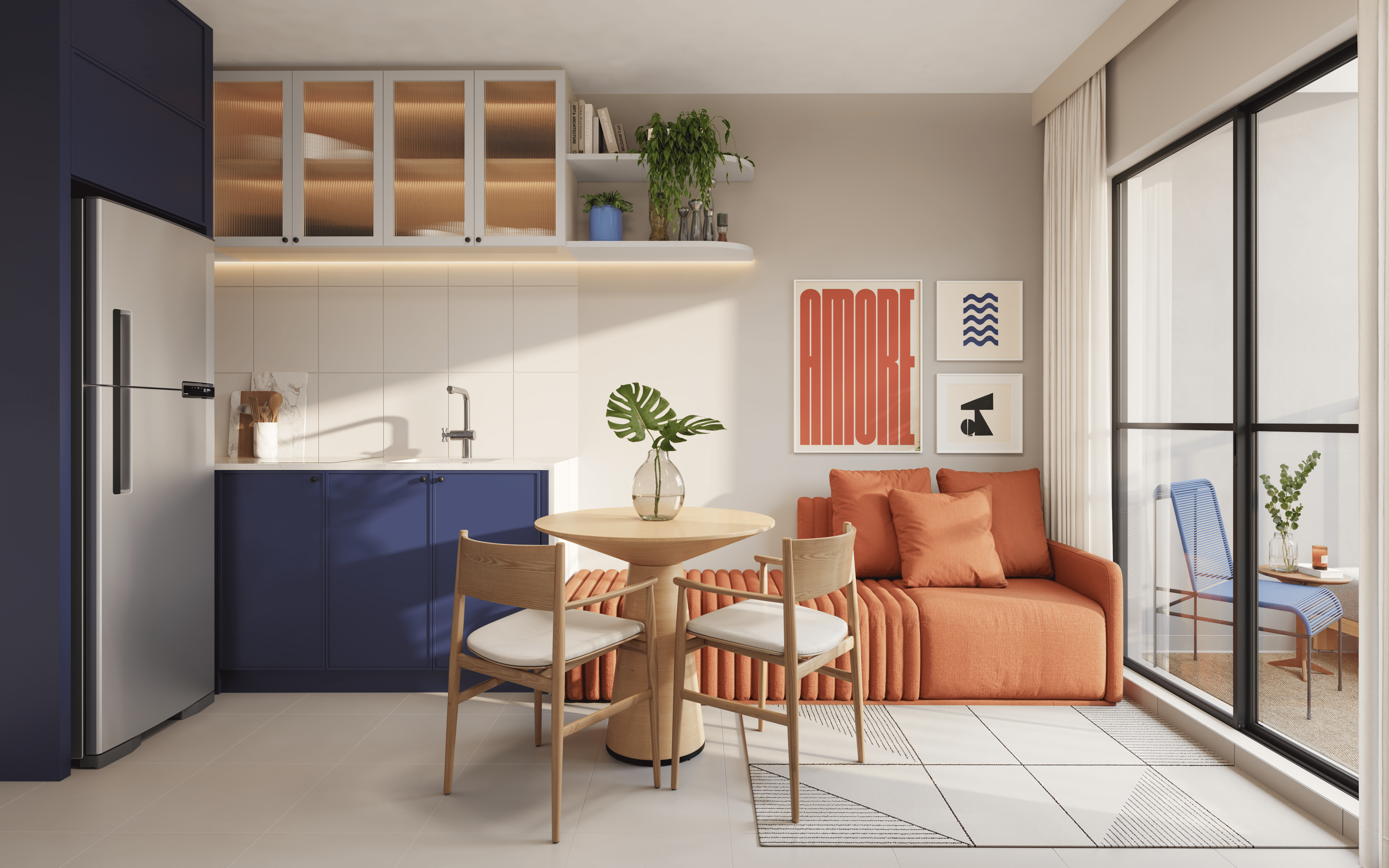 Living do apartamento de 1 quarto